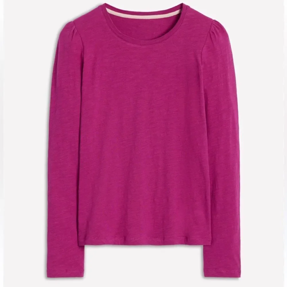 Boden basic Cotton & Modal Crew Long Sleeve Top in Rich Magenta size 4-like new!